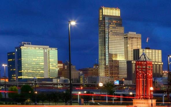 photo of downtown omaha at night