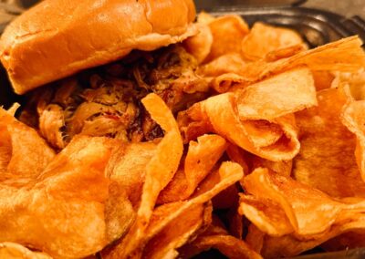 Porky Butts original porky sandwich - pulled pork with kettle chips