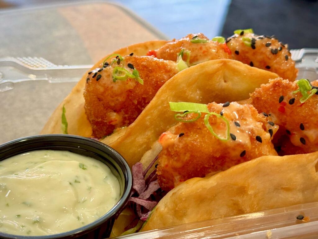 Sauced by Alfaro bang bang shrimp tacos