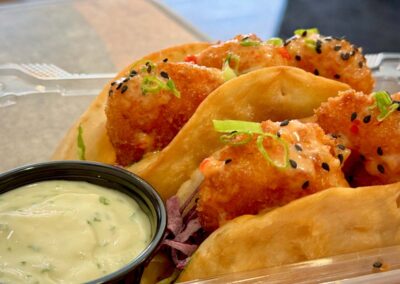 Sauced by Alfaro bang bang shrimp tacos