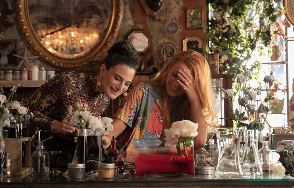 blake lively and jenny slate working in a flower shop