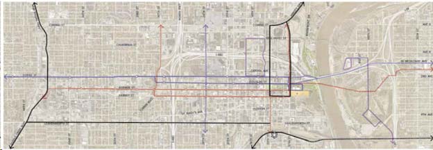 The light rail and commuter rail system proposed in the Urban Core Strategic Plan offers a hint of what a regional rail transit system could look like in Omaha.