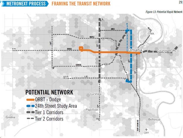 Map of the high-capacity transit network proposed in MetroNext.