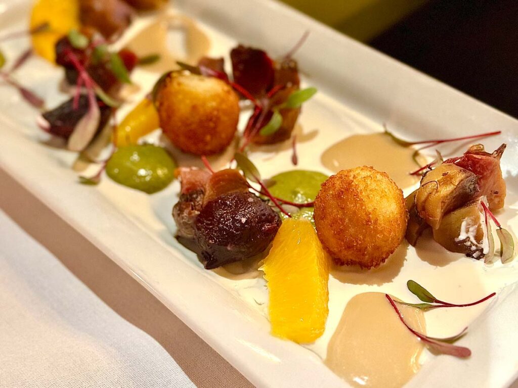 Dolce beets shared plate with fried goat cheese balls