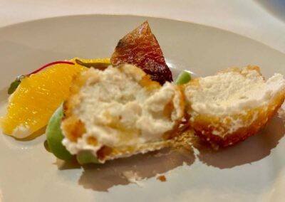 Inside a fried goat cheese ball