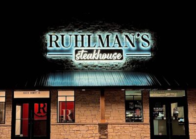 Ruhlman's exterior at night direct front shot