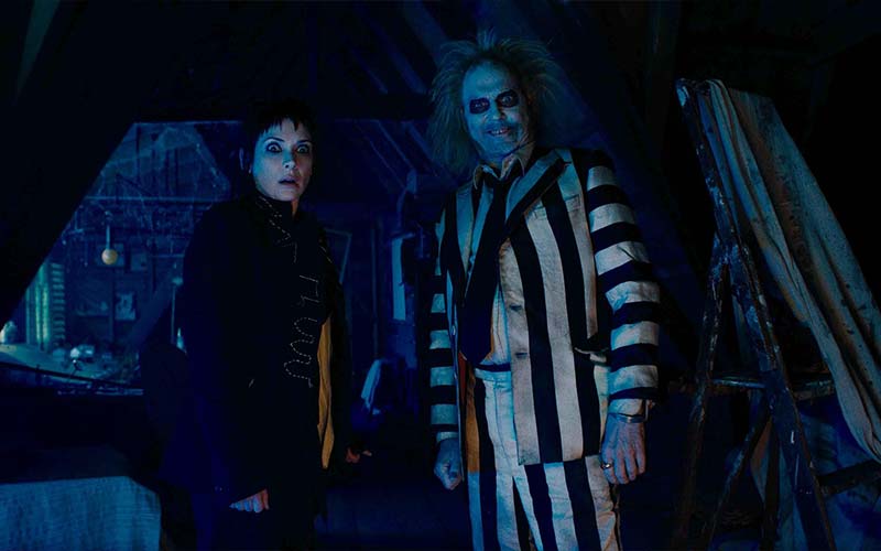 michael keaton as beetlejuice and winona ryder as lydia deetz in 'beetlejuice beetlejuice'