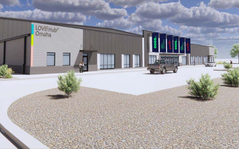 Rendering of a pro volleyball training facility to be locted in Gretna