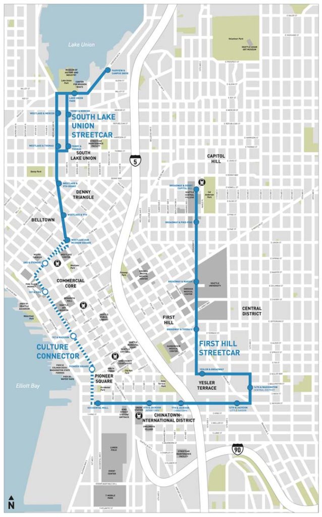 Map of the Seattle Streetcar system