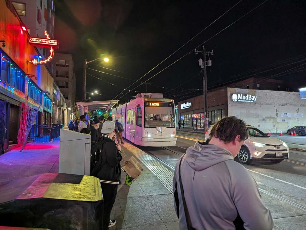 Passengers waiting to board the streetcar on the First Hill line