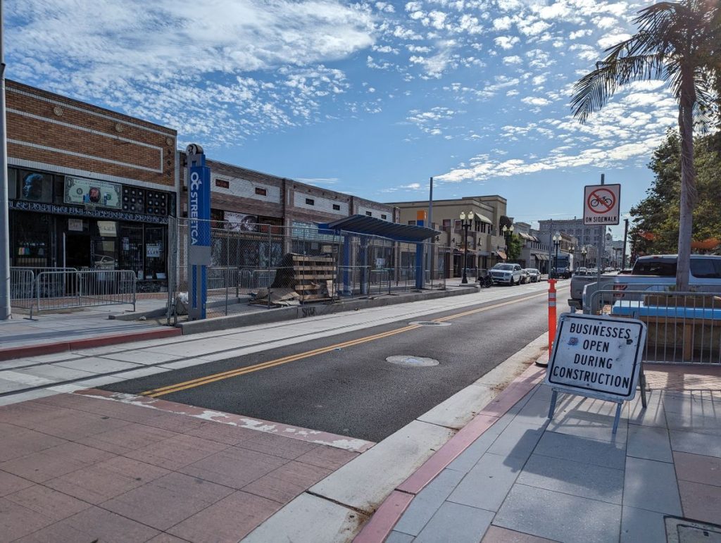 Fourth Street in Downtown Santa Anna in 2023 as Streetcar Construction Finishes