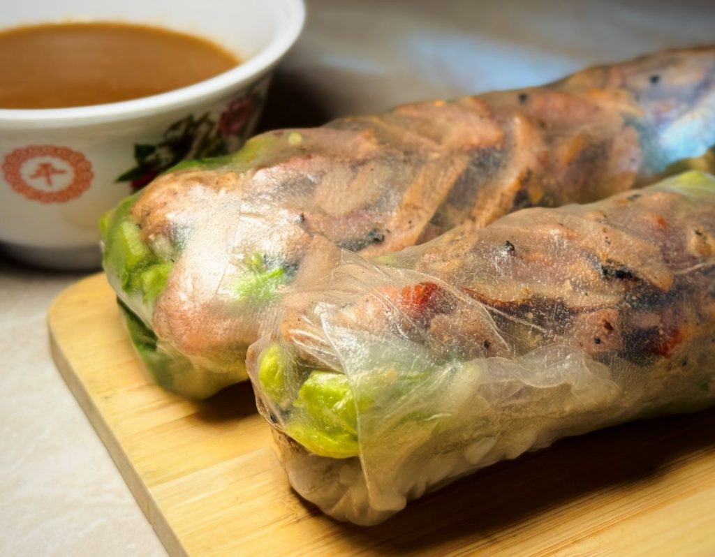 Grilled pork spring rolls