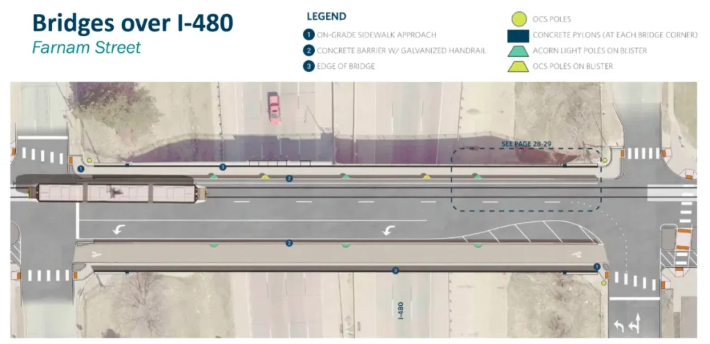 Graphic of Farnam Street with Bike Lane on the South Side