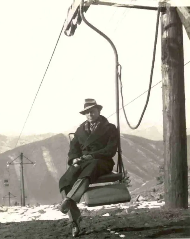 James Curran and the first chairlift in Sun Valley Resort