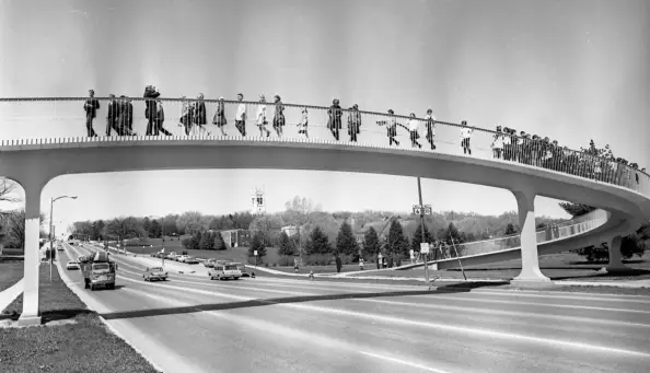 1968 Durham Museum archives photo of the construction of the Dodge Street Overpass for Weekly Market Report