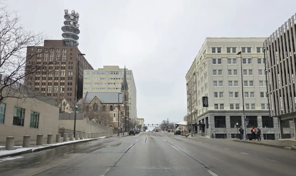 Looking west from 17th on Dodge