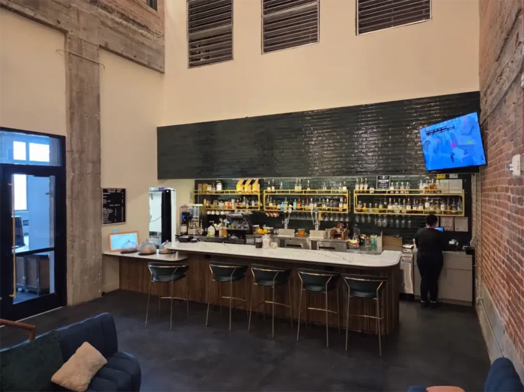 Photo of lounge and cafe at Hotel Indigo.