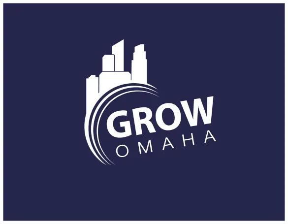 Grow Omaha white logo on purple background for Ad section of newsletter