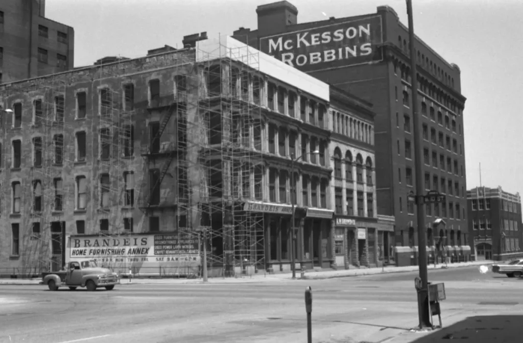 1964 photo looking northeast from around 10th and Farnam Streets towards the McKesson-Robbins Building.