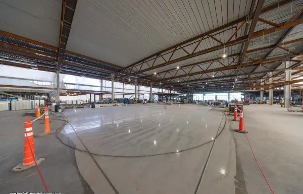 Work is underway on the terrazzo floor in Eppley Airfield's future Central Pavilion
