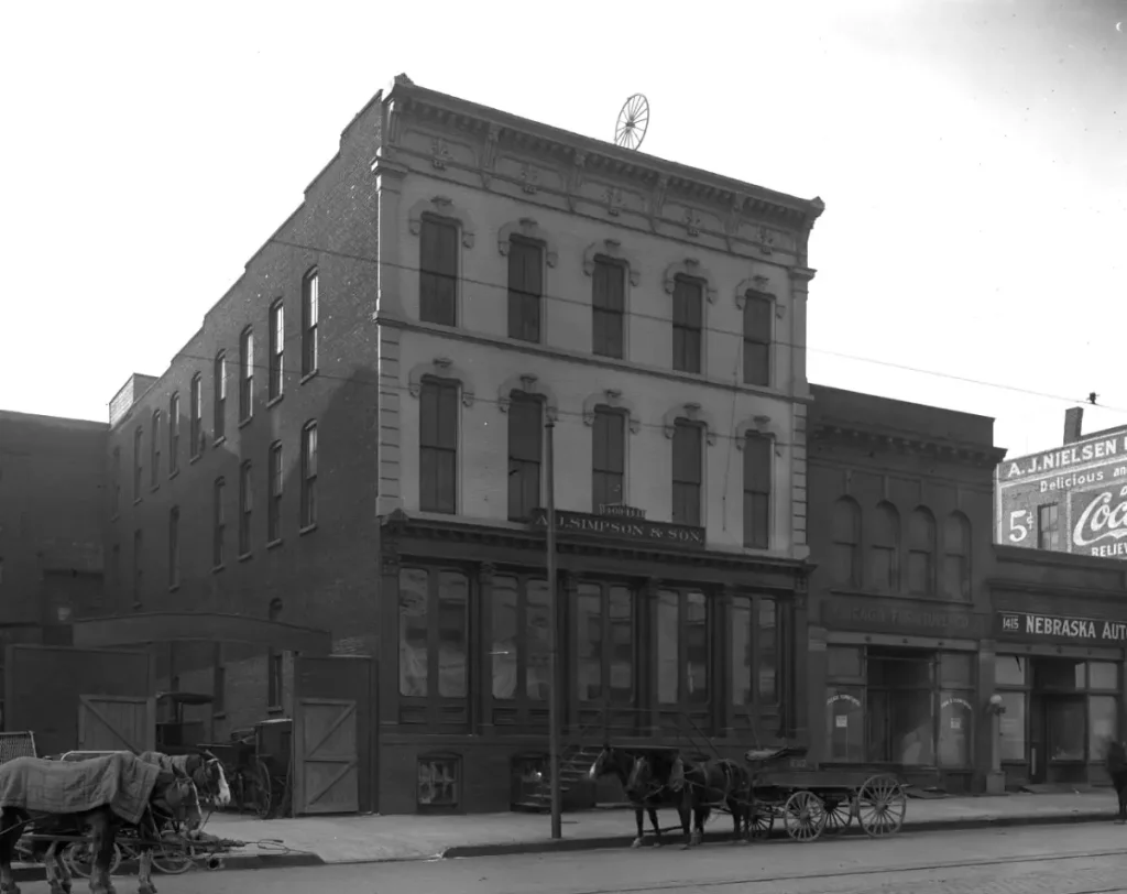 1912 photo of the former A.J. Simpson Carriage Factory, the site of the Omaha Library Association.