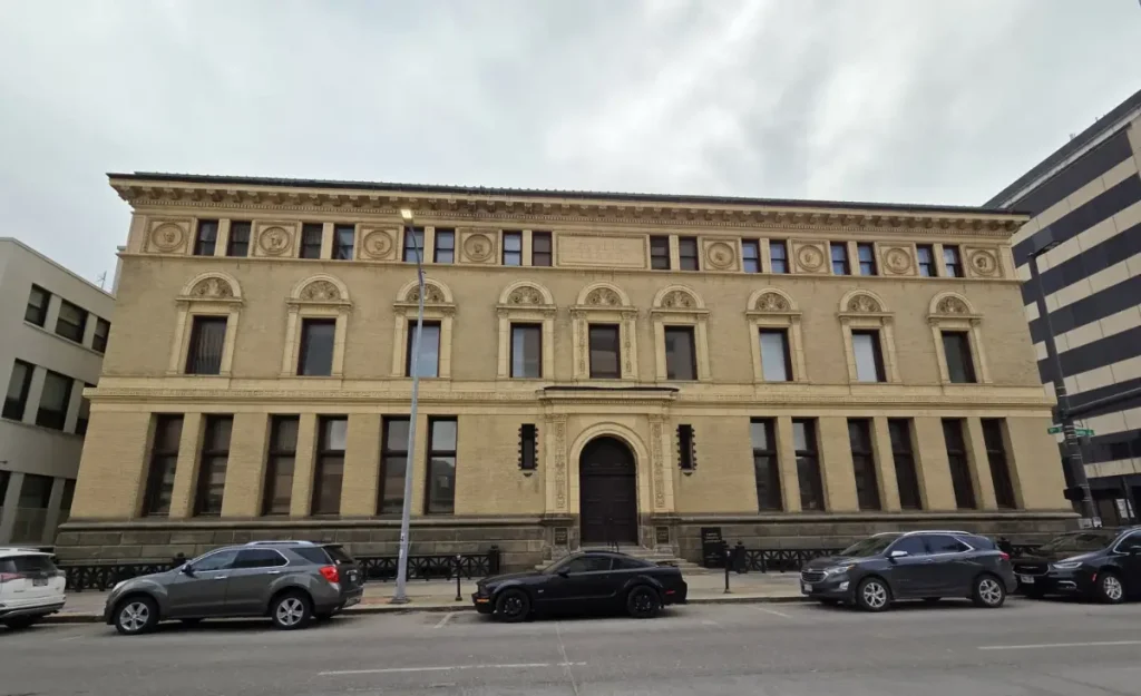 2026 photo of the front of the Historic Library Building which now serves as the home to Omaha Housing Authority.