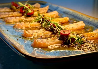 Cured salmon belly sashimi