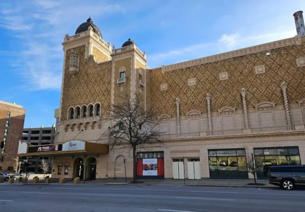 OE photo looking at the north side of the Rose Theater from Farnam Street. Credit: Photo courtesy of Omaha Exploration