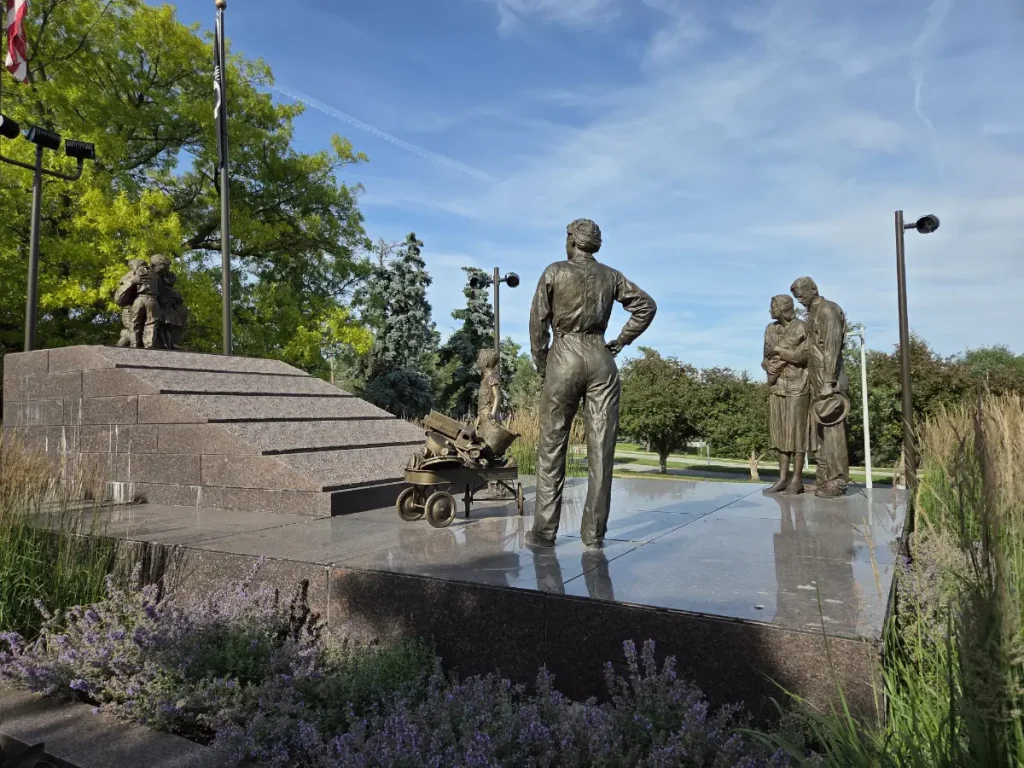 2026 photo of Memorial Park of a memorial that honors the 50th anniversary of World War II.