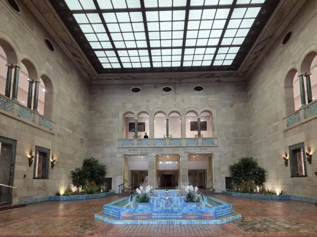 2026 OE photo inside looking at the Robert H. and Mildred T. Storz Fountain Court inside the Joslyn Art Museum.