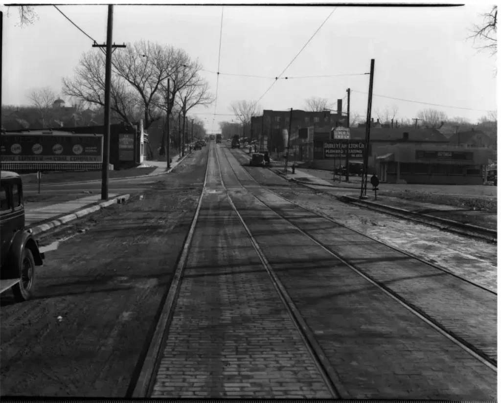 1919 Durham Museum photo looking east from 45th and Dodge before the Saddle Creek Underpass was constructed.