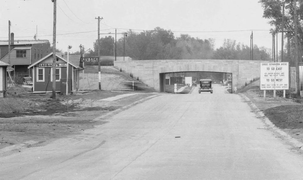 1935 Durham Museum photo looking south on Saddle Creek Road from about Capitol Avenue after the bridge was constructed.